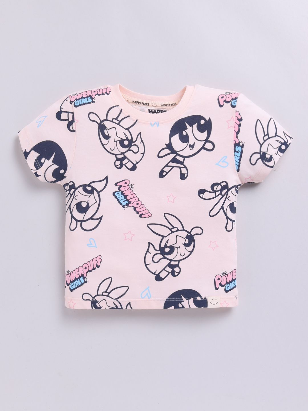 Happy Faces Kids Girls Powerpuff Girls Printed Pure Cotton T-Shirt