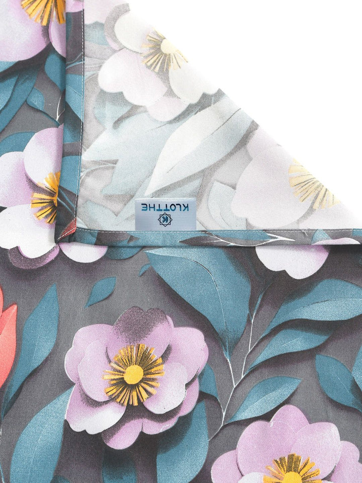 KLOTTHE Blue & White Floral Printed Flat 300 TC Single 7D Bedsheet With Pillow Cover