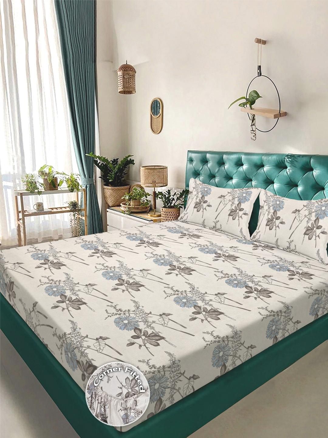 KLOTTHE Floral 300 TC Cadar King Berwarna Krim dengan 2 Sarung Bantal