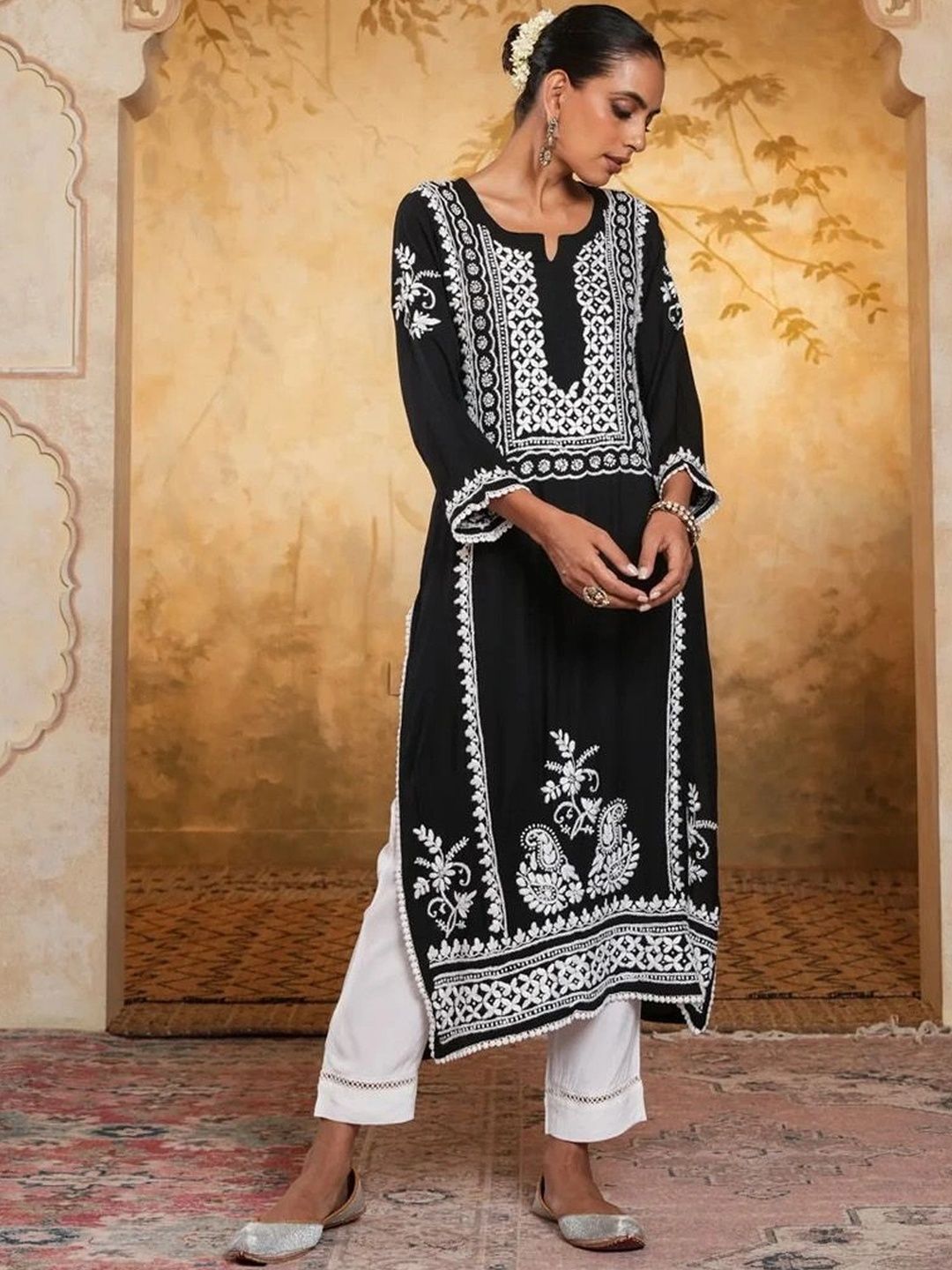 House of Chikankari Women Ethnic Motifs Embroidered Thread Work Kurta
