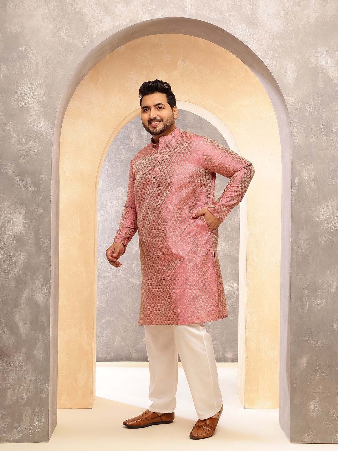 SOJANYA PLUS Men Ethnic Motifs Printed Festive Silk Straight Kurtas