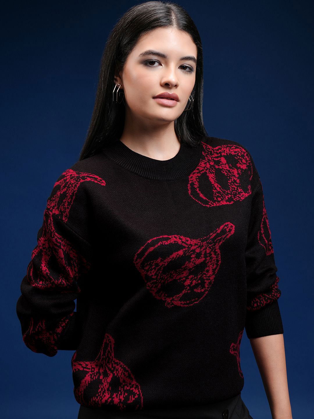 Tokyo Talkies Women Printed Round Neck Long Sleeves Pullover