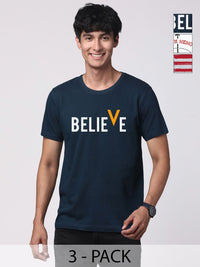 ADRO Men Pack of 3 Typography Printed Round Neck Cotton T-shirts