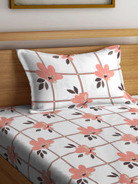 Myntra Elegant Homes White & Peach Printed 300 TC Single Bedsheet Set 2.25 m x 1.5 m