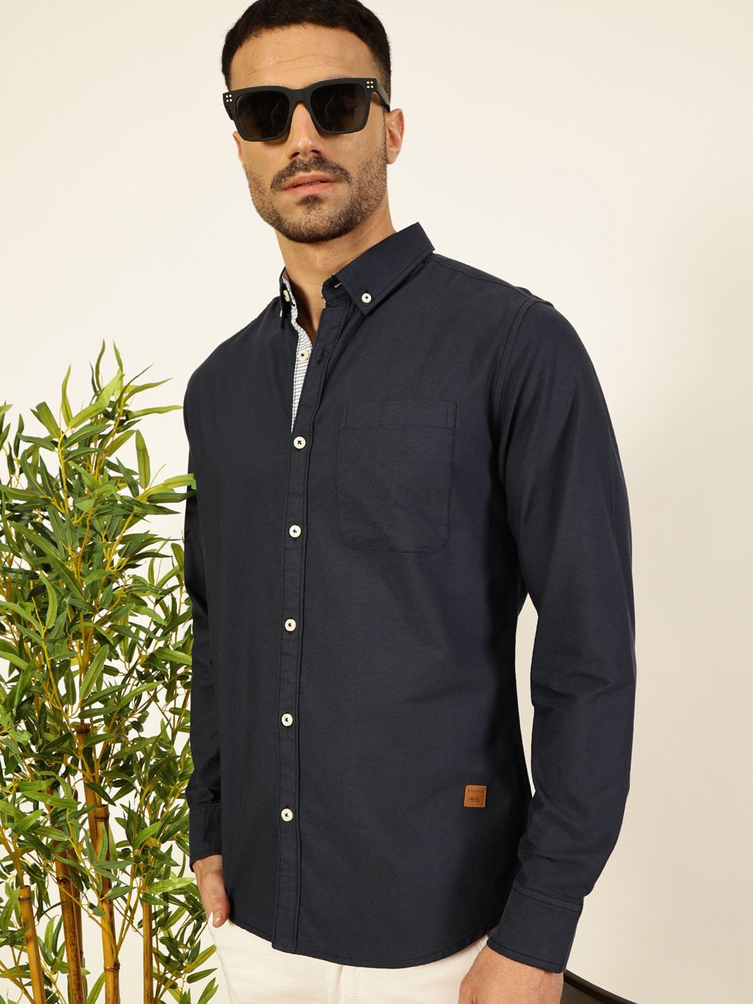 Thomas Scott Men Premium Button-Down Collar Solid Pure Cotton Slim Fit Casual Shirt