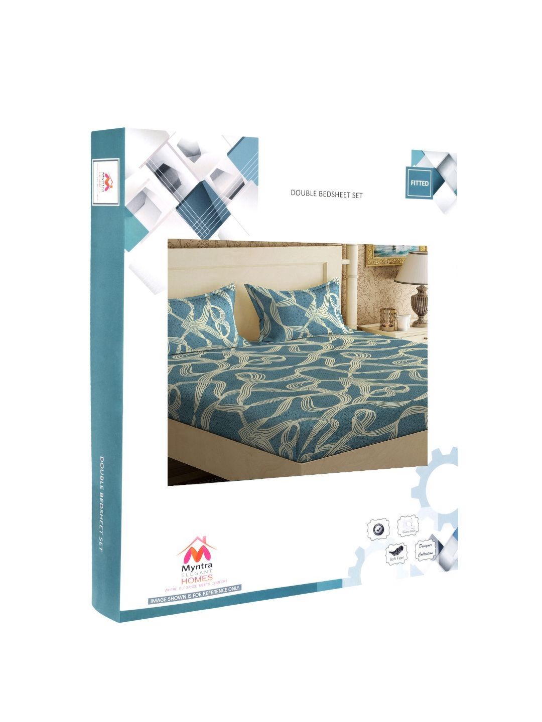 Myntra Elegant Homes Book Fold Turquoise Blue Printed Set Cadar King 300TC 2.5m x 2.25m