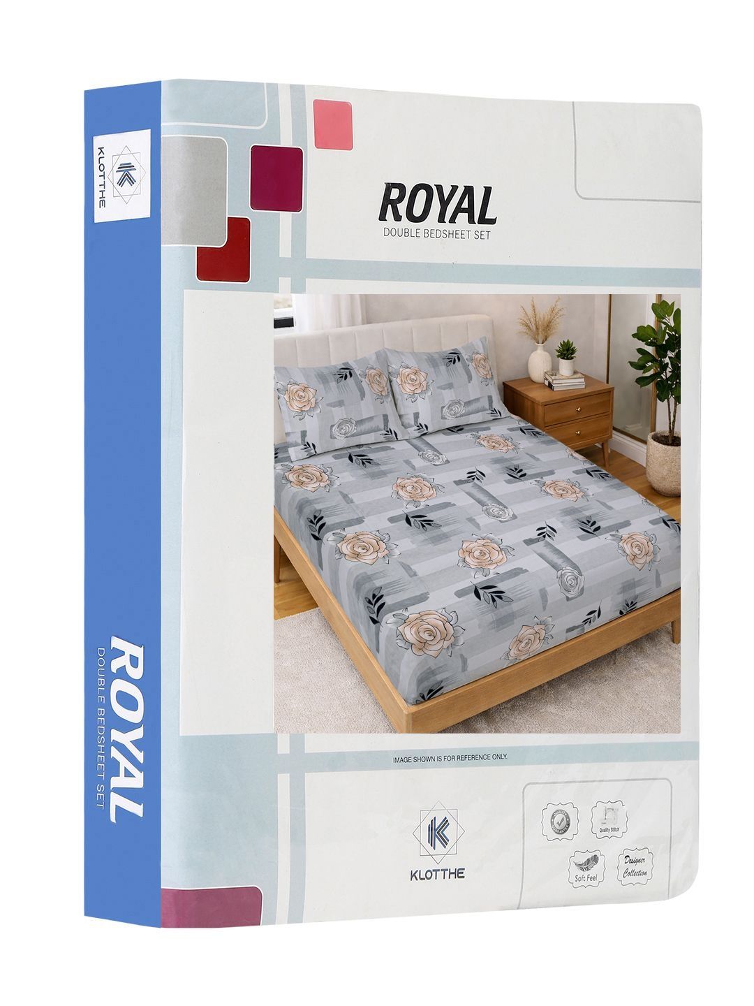KLOTTHE Grey & Peach Printed 300 TC Double Bedsheet Dengan 2 Sarung Bantal- 2.5 m x 2.25 m