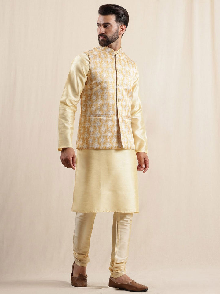 Anouk Mandarin Collar Straight Kurta With Pyjamas & Nehru Jacket