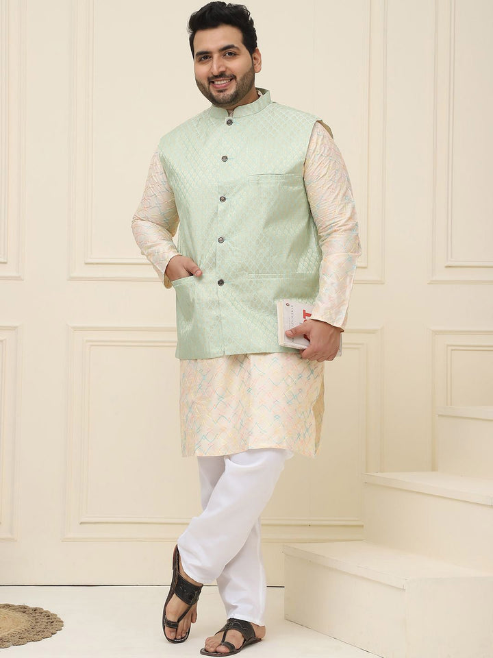 SOJANYA PLUS Lelaki Plus Size Printed Mandarin Collar Nehru Jaket