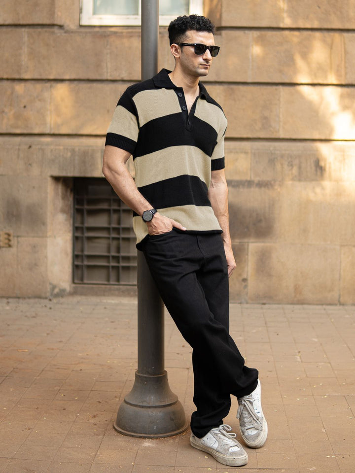 Powerlook Men Colourblocked Polo Collar Pure Cotton Slim Fit T-shirt