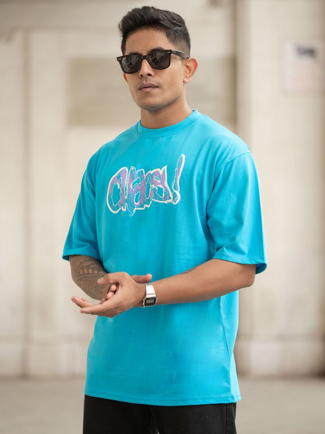 Powerlook Men Typography Printed Round Neck Cotton Oversized T-shirt