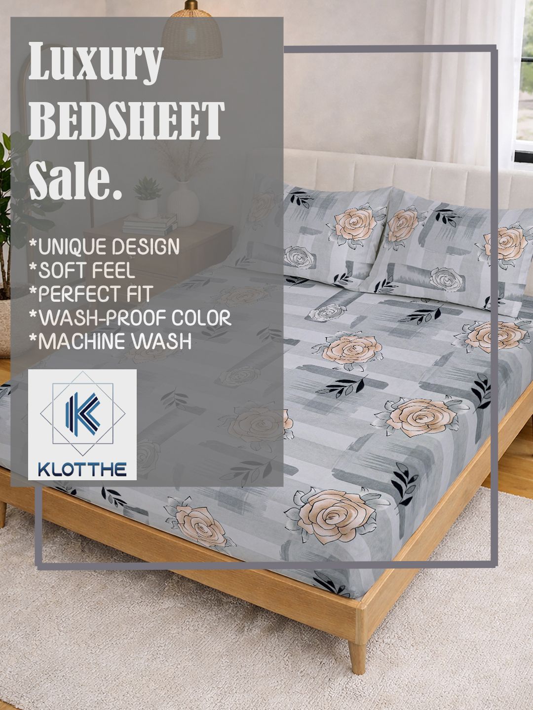 KLOTTHE Kelabu Floral 300 TC Cadar King
