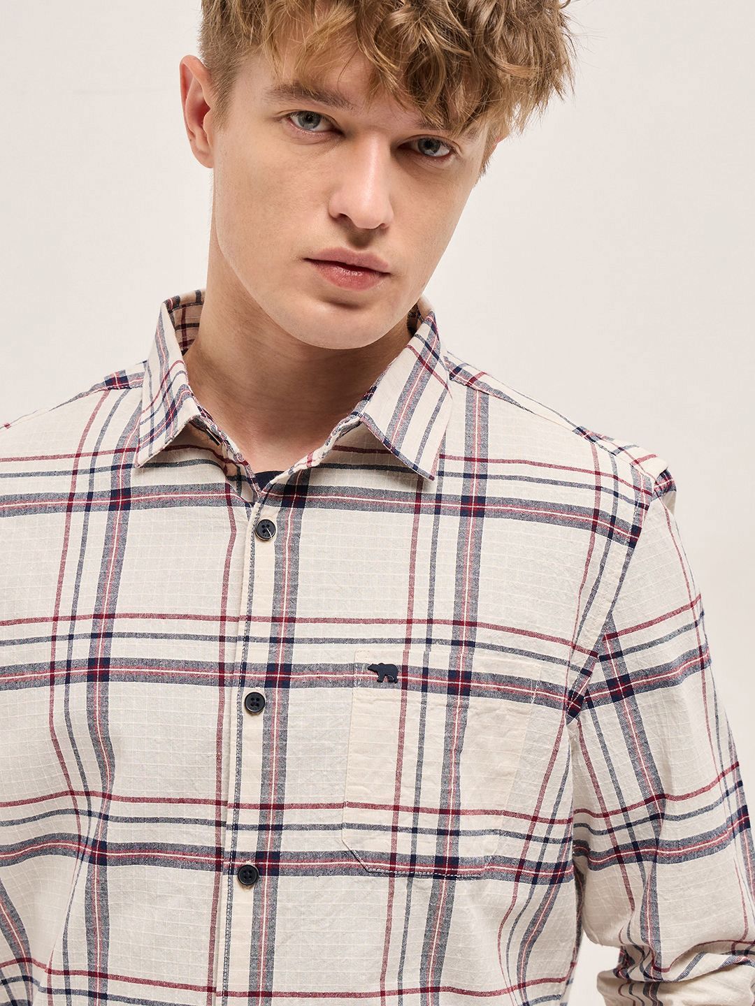 THE BEAR HOUSE Men Slim Fit Spread Collar Tartan Checked Cotton Casual Shirt