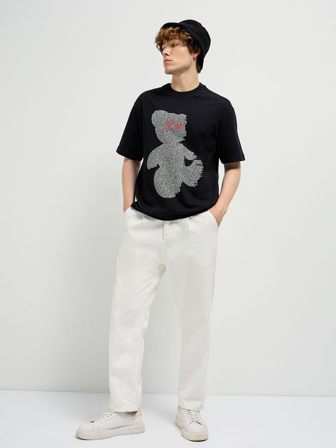 THE BEAR HOUSE Men Typography Printed Round Neck Cotton Oversized T-shirt