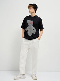 THE BEAR HOUSE Men Typography Printed Round Neck Cotton Oversized T-shirt