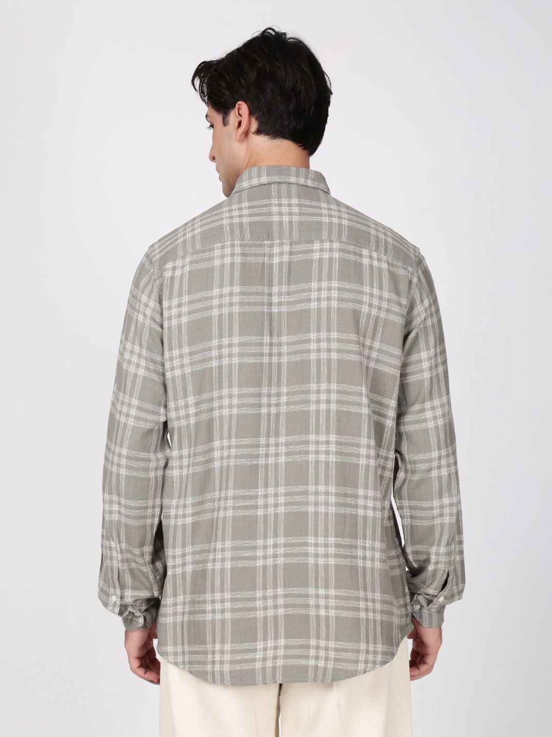 Bene Kleed Men Windowpane Checks Checked Spread Collar Casual Shirt