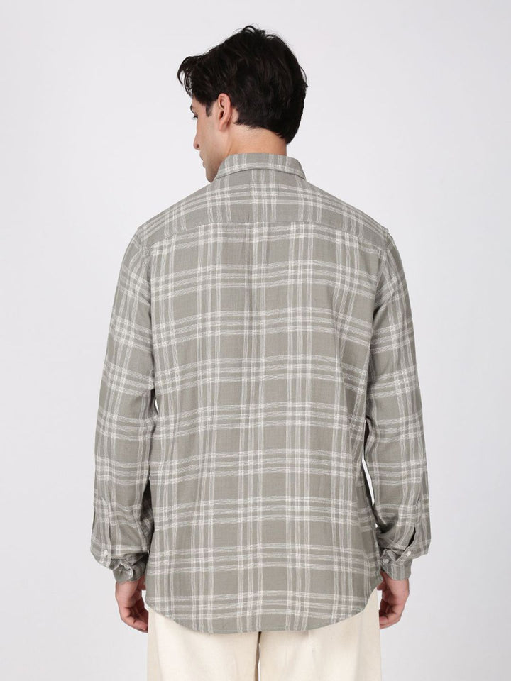 Bene Kleed Men Windowpane Checks Checked Spread Collar Casual Shirt