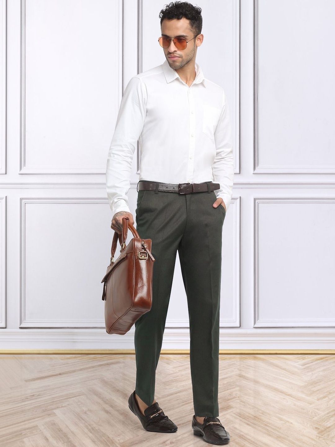 Men's Dark Brown Cotton Rich Solid Slim Fit Formal Gurkha Pants