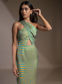 Mamicha Print One Shoulder Georgette A-Line Midi Dress