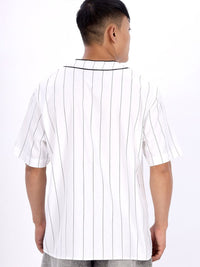 Eszett Baseball Striped Cuban Collar Cotton Shirt