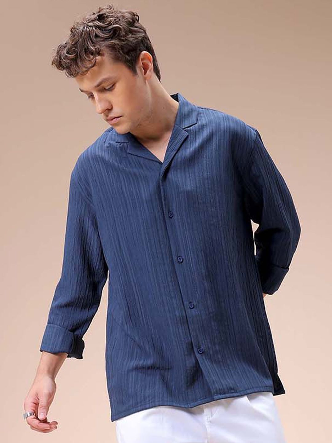 The Indian Garage Co Men Relaxed Fit Dobby Textured Resortwear Shirt