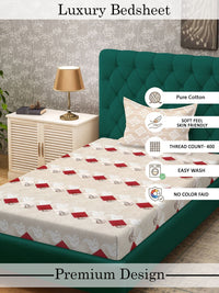 Myntra Elegant Homes Beige Geometric 400 TC Single Bedsheet with 1 Pillow Covers