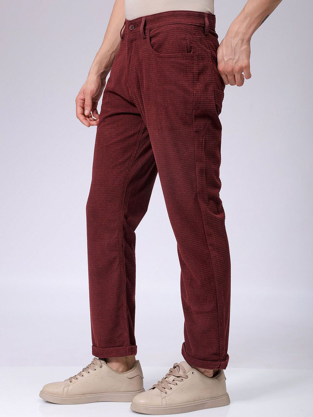 The Indian Garage Co Men Self Design Straight Fit Chinos Trousers