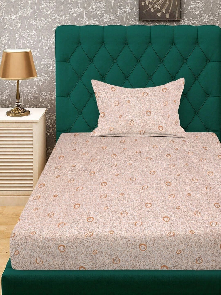 Myntra Elegant Homes Orange & White Geometric 300 TC Single Bedsheet with 1 Pillow Covers