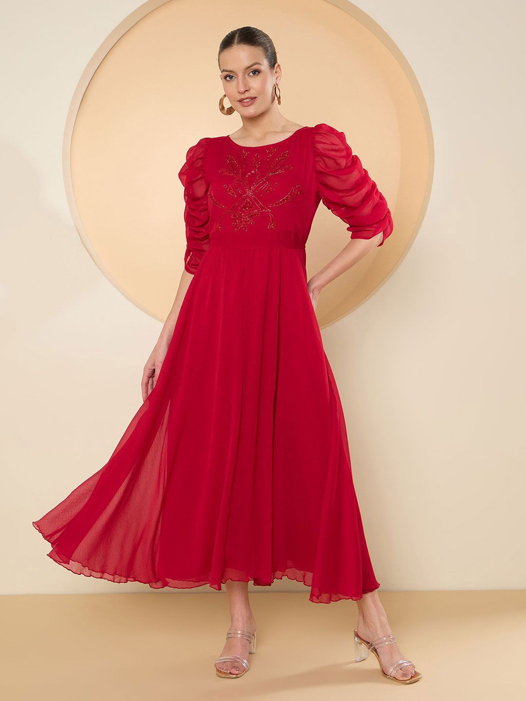 Antheaa Puff Sleeve Chiffon Maxi Dress