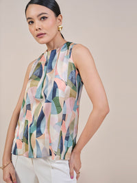 AND Women Abstract Printed Mandarin Collar Top