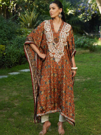 House of Chikankari Women Printed Chikankari Crepe Kaftan Kurta