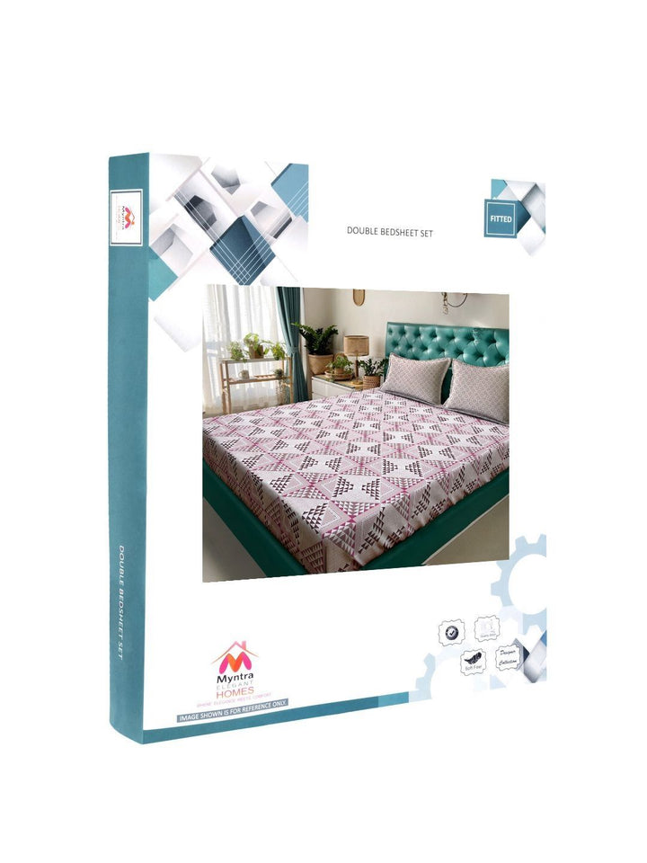 Myntra Elegant Homes Kapas Geometri Merah Jambu Dipasang 400 TC Set Cadar King 2.5m x 2.25m