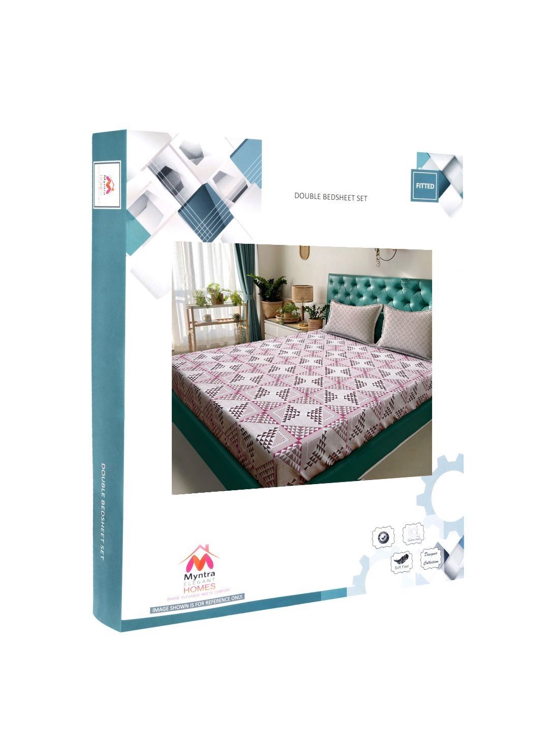 Myntra Elegant Homes Kapas Geometri Merah Jambu Dipasang 400 TC Set Cadar King 2.5m x 2.25m