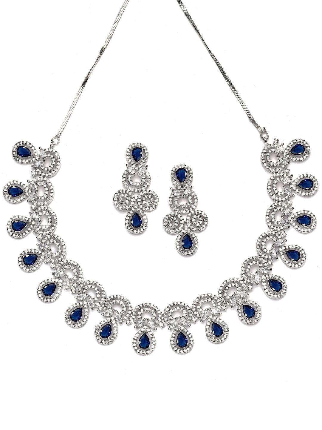 KARATCART Silver-Plated CZ-Studded Beaded Jewellery Set