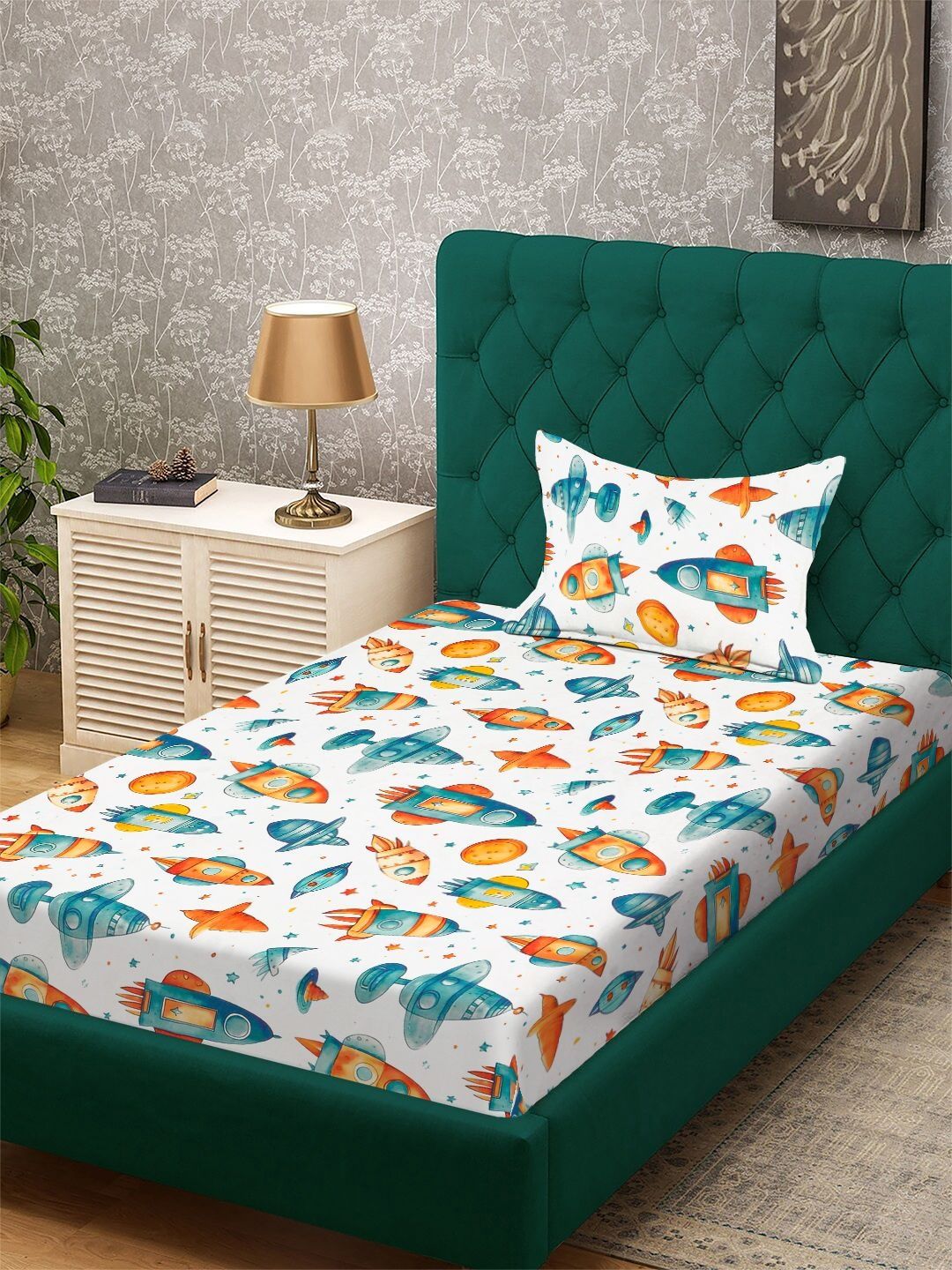 Watak Kartun Putih KLOTTHE 300 TC Cadar Bujang & Sarung Bantal-88 Inci x 59 Inci
