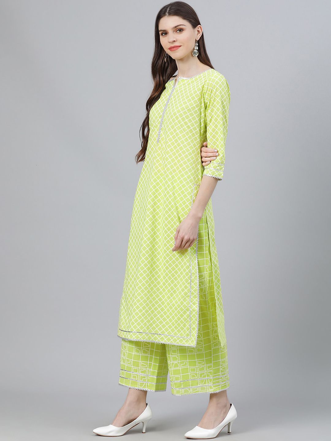 Libas Women Green Printed Pure Cotton Kurta with Palazzos & With Dupatta