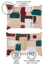 Story@home Arena Peach-Coloured & White Printed 180 TC Queen Bedsheet with 2 Pillow Covers
