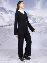 Tokyo Talkies Black Relaxed Fit Cardigan & Flared Pants Co-Ords
