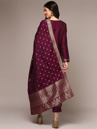 KALINI Floral Woven Design Zari Straight Kurta With Trousers & Dupatta