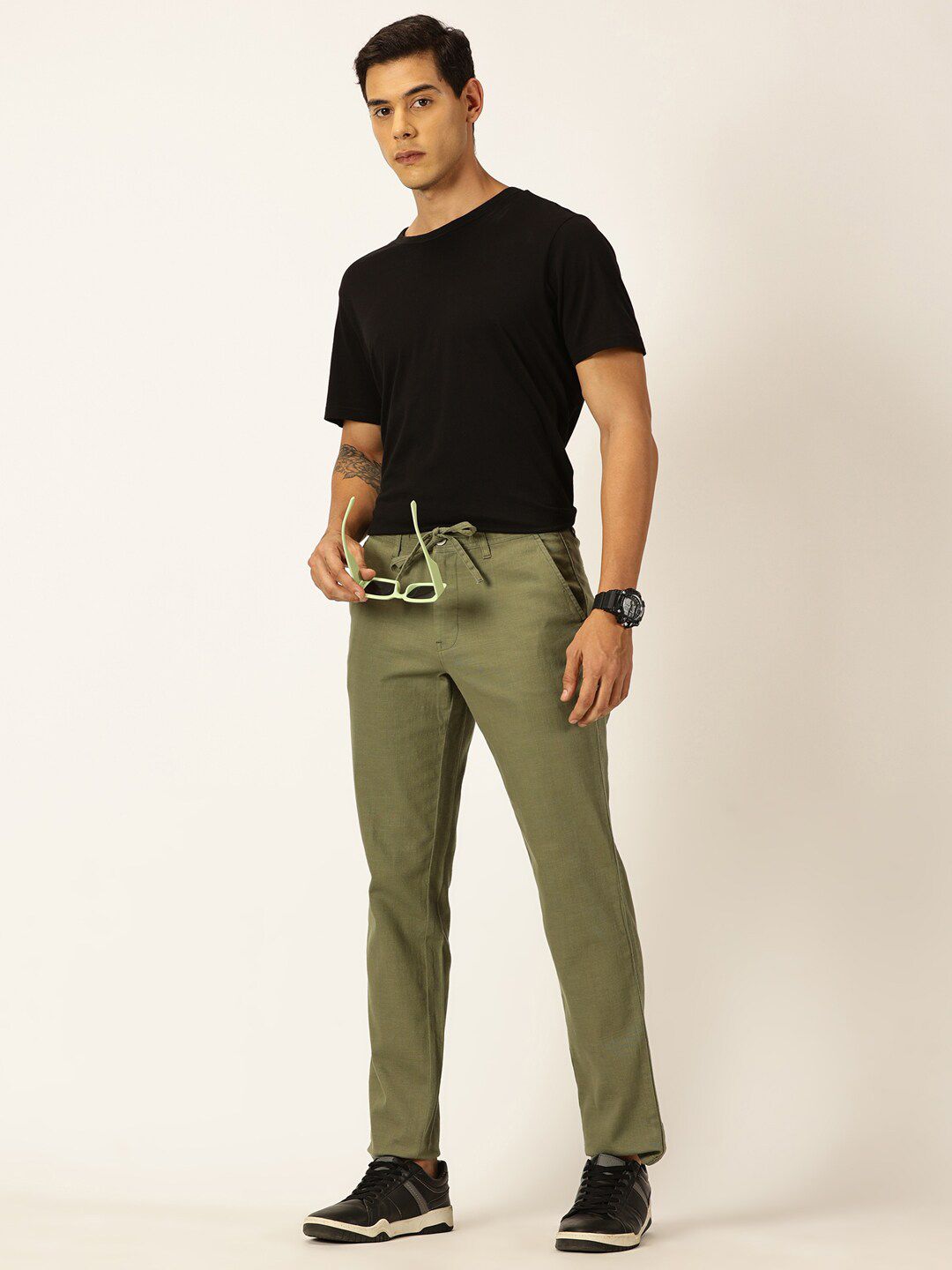 Thomas Scott Men Textured Mid-Rise Smart Chinos Trousers