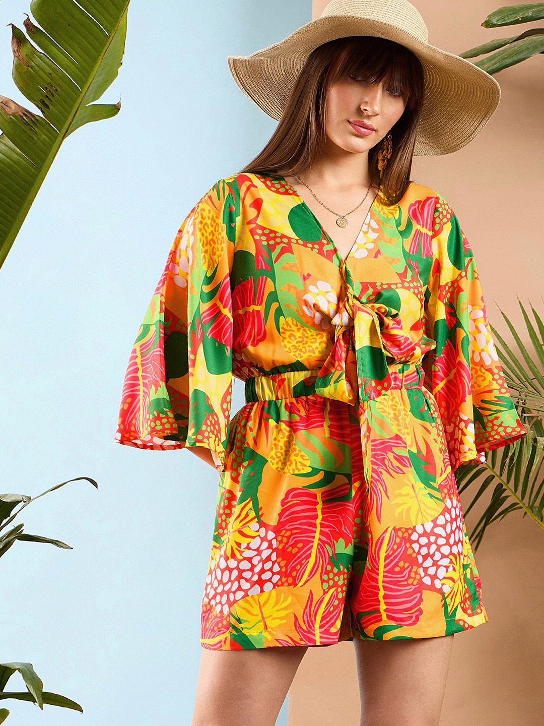 SASSAFRAS Floral Printed V-Neck Playsuit