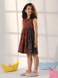 VASTRAMAY Girls Floral Printed Sleeveless Cotton Fit & Flare Dress