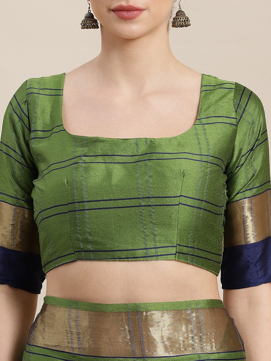 Saree mall Green & Blue Checked Saree