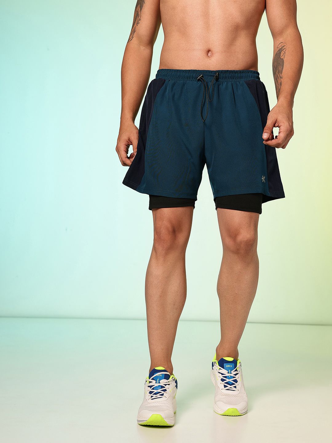 HRX by Hrithik Roshan Men Colourblocked Running Shorts with Inner Attached Tights