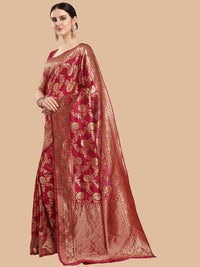 KALINI Maroon & Gold Ethnic Motifs Zari Silk Blend Banarasi Saree