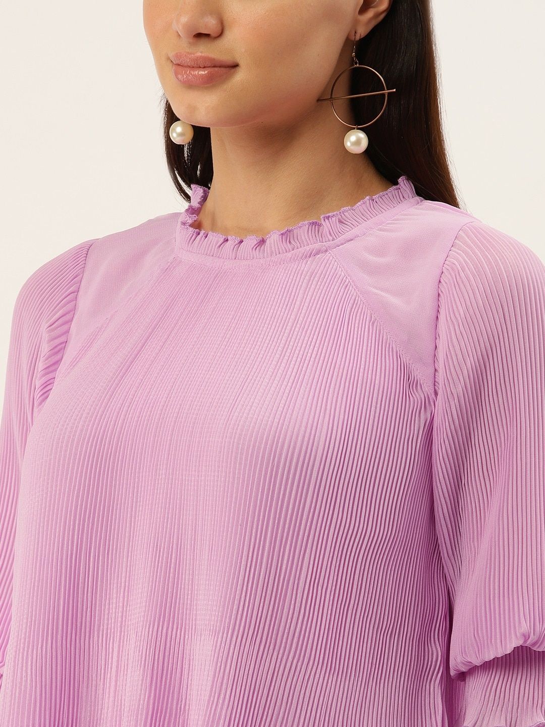 Antheaa Lavender Accordion Pleat A-Line Top