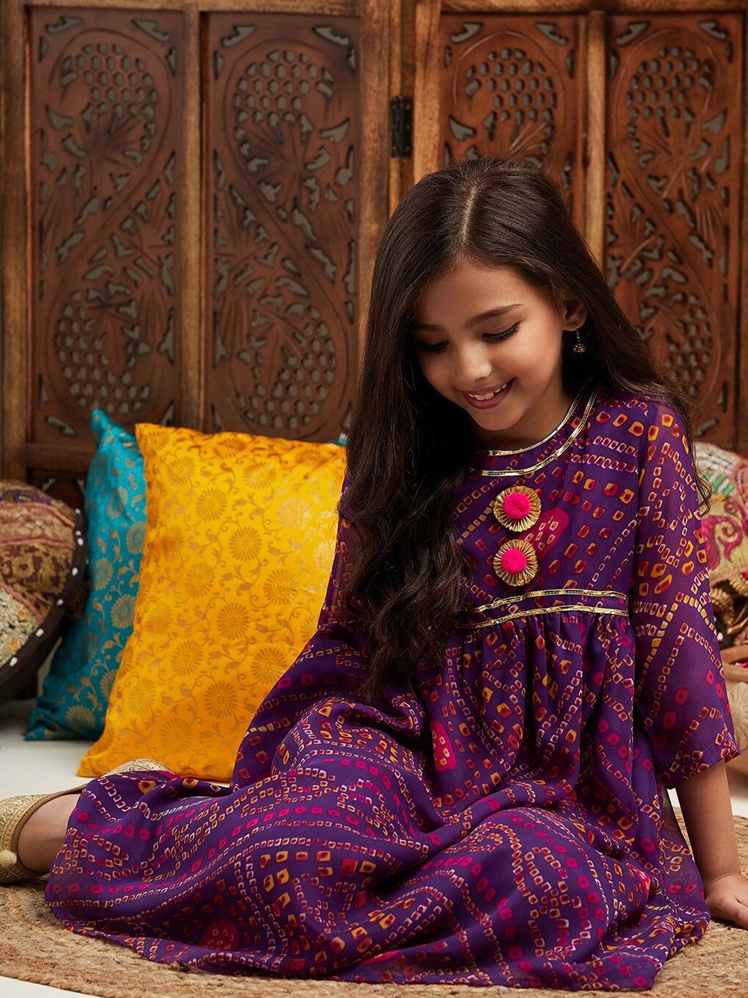 pspeaches Girls Printed Fit & Flare Georgette Ethnic Dress