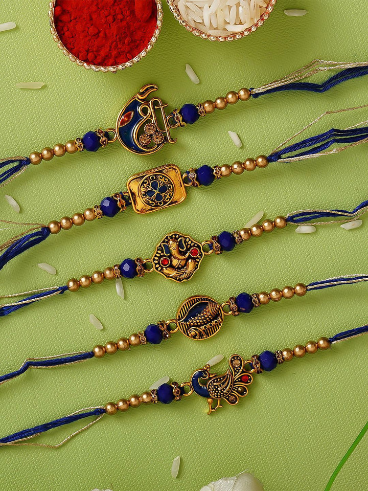 set ecraftindia 5 rakhis dengan kad coklat & ucapan dengan roli chawal