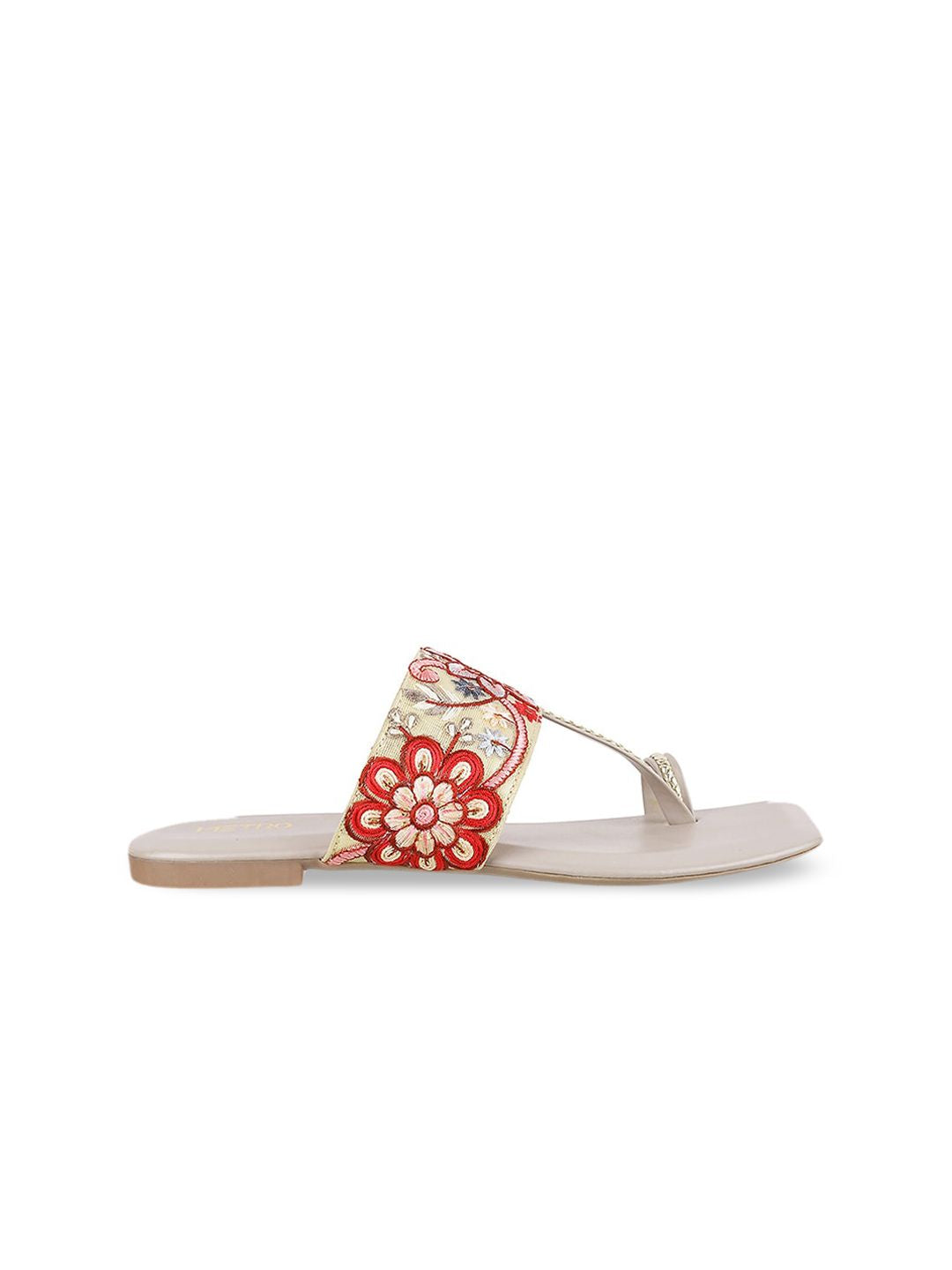 Metro Women Grey Embellished One Toe Flats