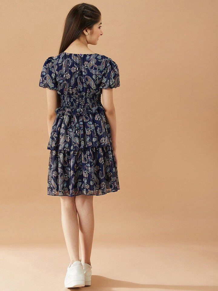pspeaches Girls Ethnic Motifs Printed Layered Fit & Flare Dress